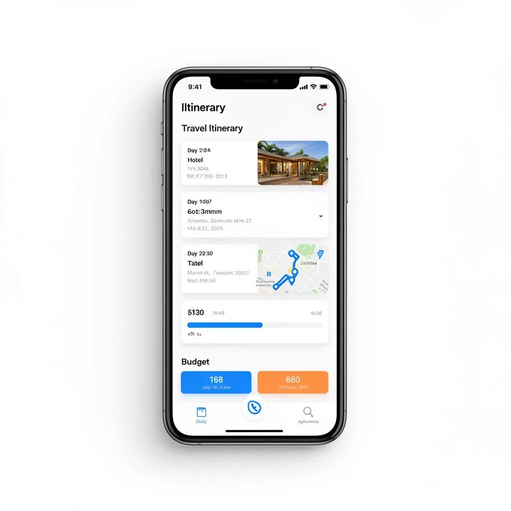 Tela do app SPD com roteiro de viagem, hotéis e orçamento